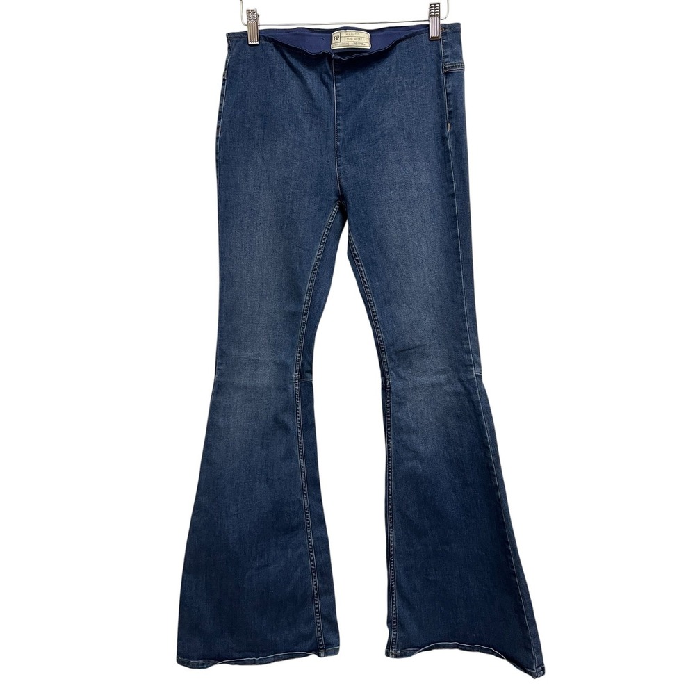 Free People Penny Flare Jeans Womens 28 Blue Pull On High Rise Bell Bottom Denim